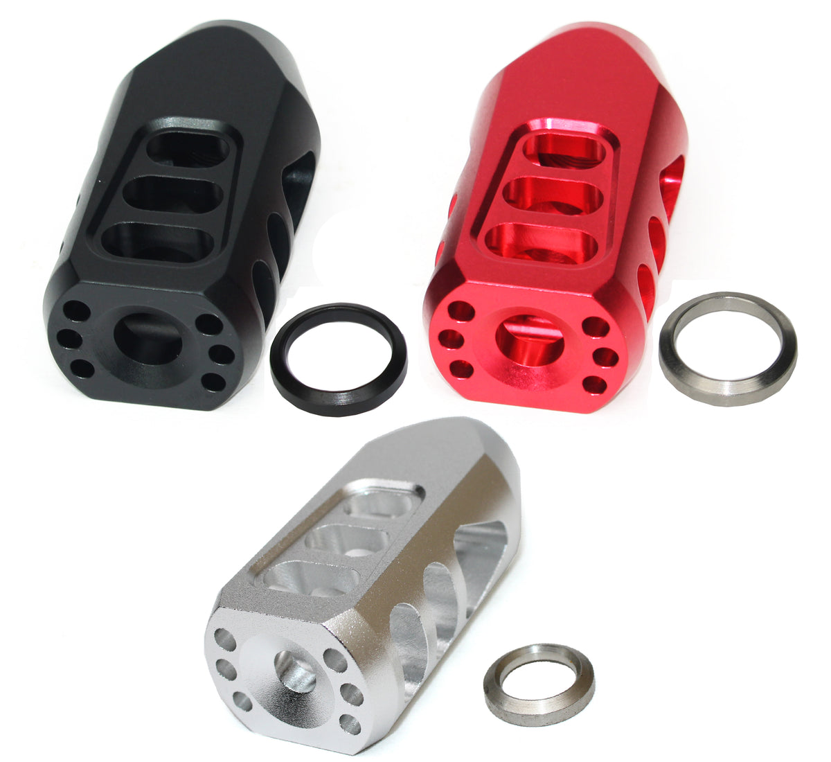 .223 Black Aluminum Tanker Style Muzzle Brake - 1/2x28 Thread Pitch - Reduces Recoil For .223/5.56/.22LR Rifles