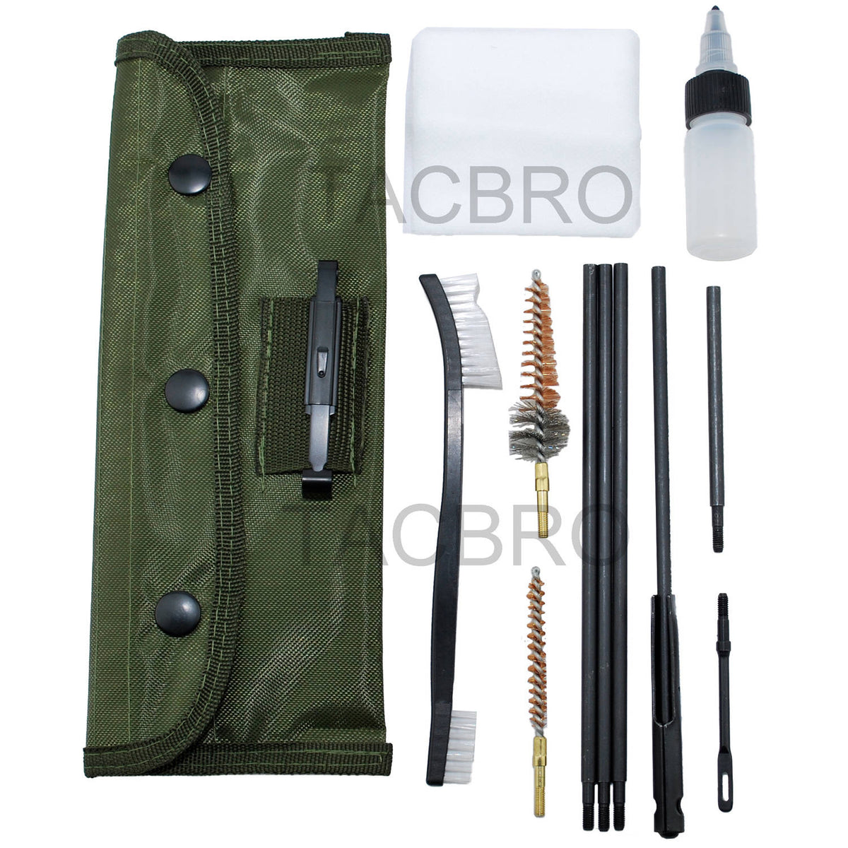 Kit Pulizia Armi M16 5.56 Art.469402 M16 cleaning kit Scovoli Barra  allungabile Spazzolino Boccetta porta olio Gibera in nylon con ganci per il  cinturone