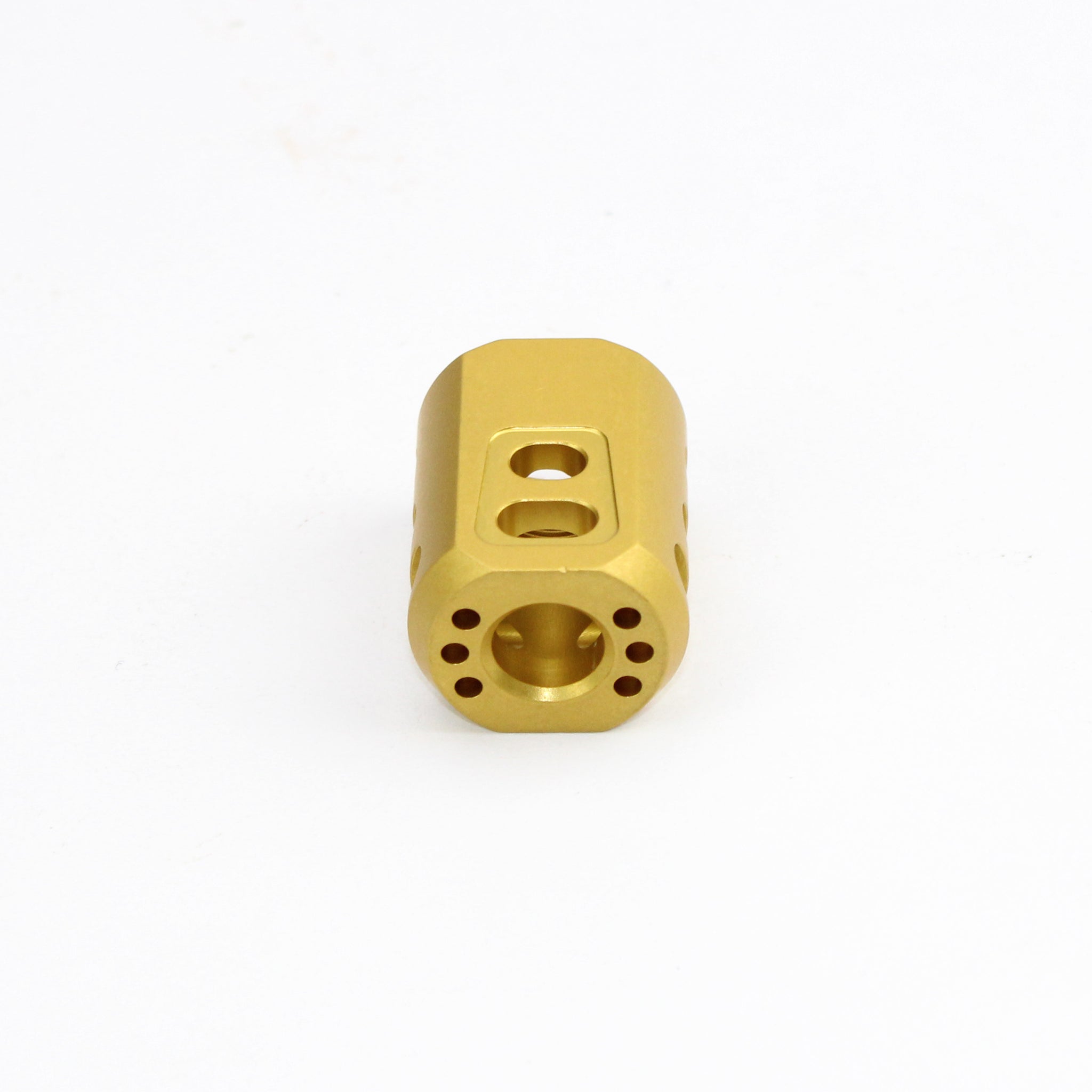 thumbnail image 2 of Anodized Black 1/2x28 TPI Muzzle Brake Compensator – Fits 9mm Glock G17, G19, Reduces Recoil, MZ-1814-B 2 of 4