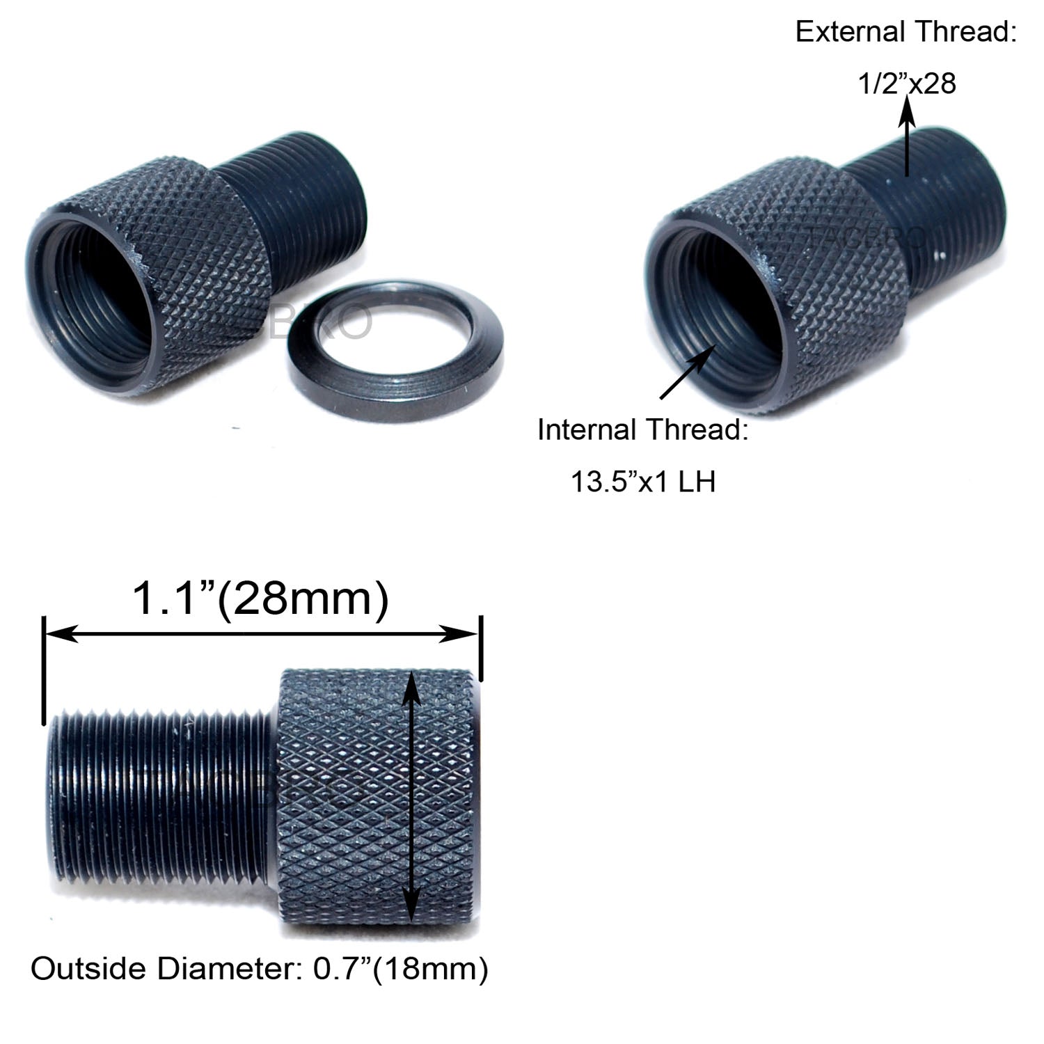 M13.5x1 LH To 1/2x28 TPI Muzzle Brake Adapter – TacBroUSA