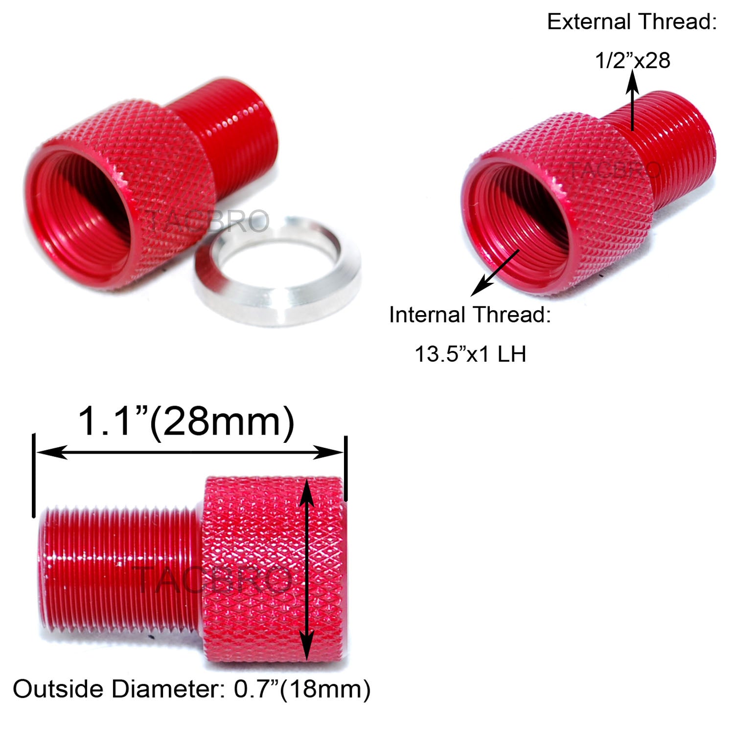 M13.5x1 LH To 1/2x28 TPI Muzzle Brake Adapter – TacBroUSA