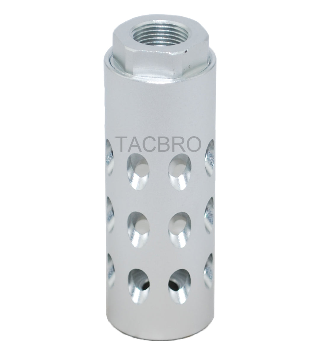 thumbnail image 2 of 9/16x24 TPI Muzzle Brake Compensator For .40 Cal Handgun | Anodized Silver Finish 2 of 5