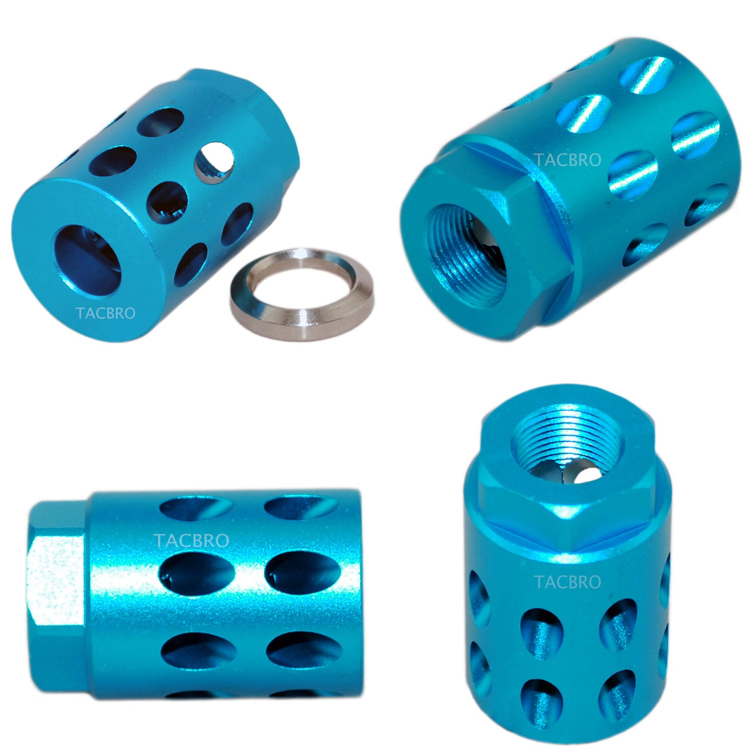 Aluminum Black,Blue,Red,Gold,Silve,Tan 1/2X28 TPI Muzzle Brake For 9mm